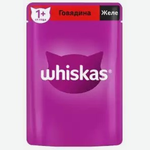 Корм влажный для кошек WHISKAS MASK ГОВЯДИНА В ЖЕЛЕ 75Г