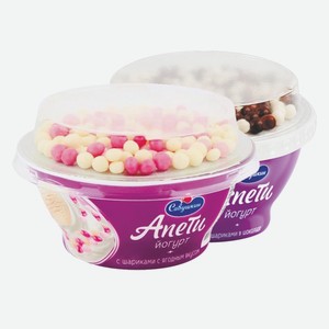 Йогурт Апети Пломбир и хрустящие шарики, ягодный вкус 5% Савушкин продукт 105 г