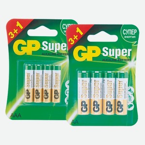 Батарейка GP Super AA (LR6) 15A, AAA (LR03) 24А промо 3+1шт