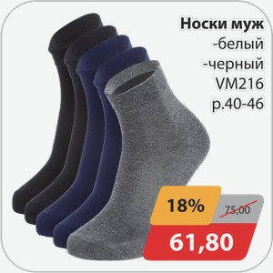 Носки мужские -белый, -черный VM216 р.40-47