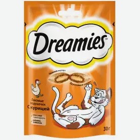 Корм сухой для кошек DREAMIES ЛАКОМЫЕ ПОДУШЕЧКИ С КУРИЦЕЙ 30Г