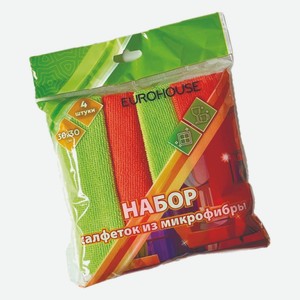 Набор салфеток из микрофибры 30x30см EUROHOUSE 4 шт