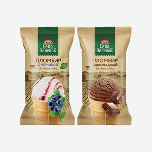 Мороженое пломбир шоколадный, с черникой Село Зеленое 15% ваф/ст 70г