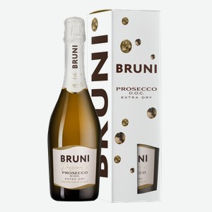 Игристое вино Bruni Prosecco Extra Dry в подарочной упаковке 0.75 л.