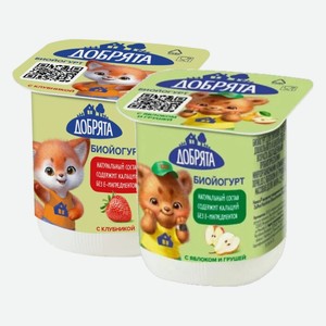 Биойогурт Добрята клубника, яблоко-груша 2,9% 100 г
