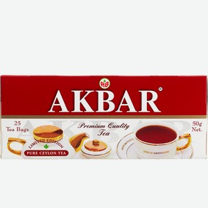 Чай Акбар черный байховый цейлонский 25 пакетиков 50 г