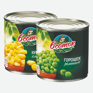 Горошек зеленый, Кукуруза сладкая Шесть соток 425 мл