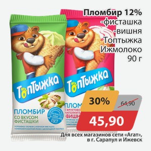 Пломбир 12% -фисташка, -вишня Топтыжка Ижмолоко 90 г