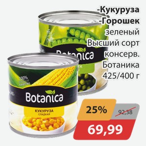 Кукуруза, -Горошек Ботаника 425/400 г