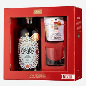 Ликер Quintessentia Amaro в подарочной упаковке c 2-мя стаканами, Nonino, 0.7 л.