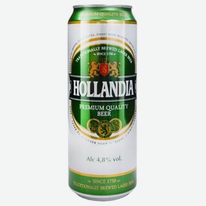 Пиво Hollandia светлое пастеризованное 4.8%, 450 мл, металлическая