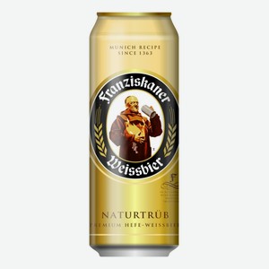 Пиво Franziskaner Premium Hefe-Weissbier светлое пшеничное 5%, 450 мл, металлическая банка