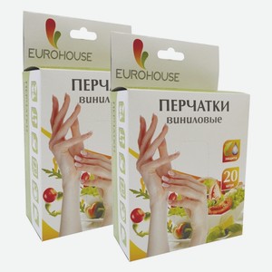 Перчатки виниловые универсальный размер EuroHouse 20 пар