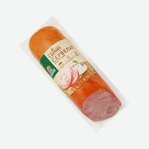 Село Зеленое Колбаса мясная варено-копченая Сервелат Рубленый с дымком в/у (срез) 300г КуМК