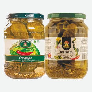 Огурцы маринованные, маринованные с перцем чили Юнона 700 г
