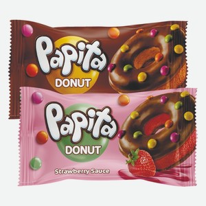 Кекс с какао глазурью и шоколадной начинкой, с клубничной начинкой Papita Donut 40 г
