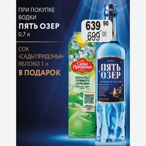 ВОДКА ПЯТЬ ОЗЕР 0,7 л +COK «САДЫ ПРИДОНЬЯ» ЯБЛОКО 1 л