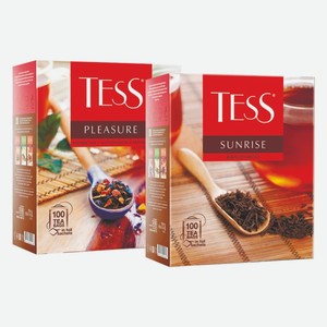 Чай Tess Sunrise, Pleasure тропические фрукты черный 100 пакетиков