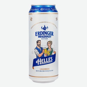 Пиво Erdinger Helles светлое фильтрованное непастеризованное, 500 мл, металлическая банка