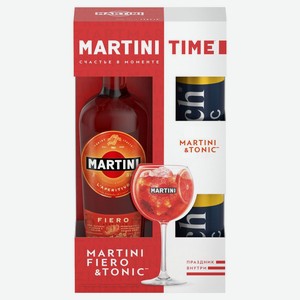 Вермут Martini Fiero розовый сладкий, 1 л 14,9% подарочная упаковка 2 банки тоник Rich 330 мл