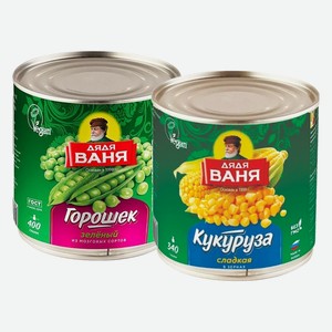 Горошек зеленый, Кукуруза сладкая Дядя Ваня 400 г