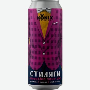 Пиво  Стиляги  Питахайя-Манго-Черноплодка, в жестяной банке, 450 мл, Темное, Нефильтрованное