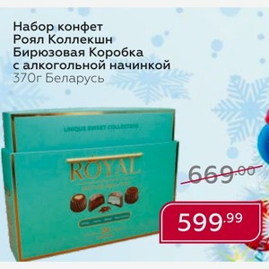 Набор конфет Роял Коллекшн Бирюзовая Коробка с алкогольной начинкой 370г Беларусь