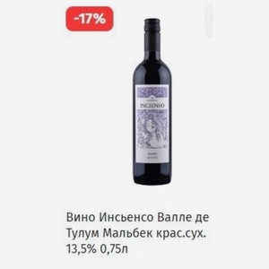 Вино Инсьенсо Валле де Тулум Мальбек крас.сух. 13,5% 0,75л