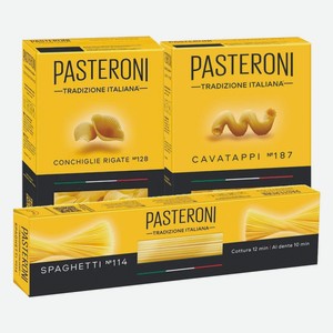 Макаронные изделия Pasteroni Конкилье Ригате, Рожки витые, Спагетти №114 400-450 г