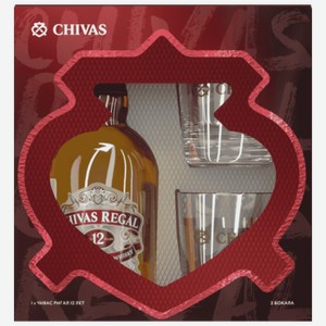 Виски Chivas Regal 12 лет 0,7 л в подарочной упаковке + 2 стакана