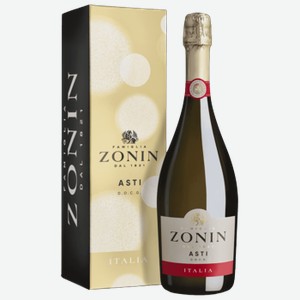 Вино игристое Zonin Asti белое сладкое 0,75 л в подарочной упаковке