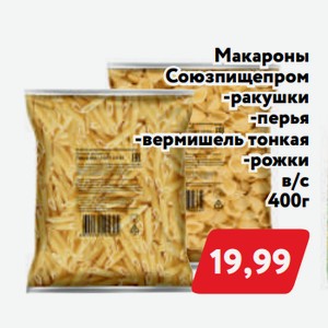 Макароны Союзпищепром Ракушки/Перья/Вермишель/Рожки в/с 400гр