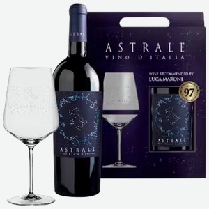 Вино Astrale Rosso красное сухое 0,75 л в подарочной упаковке + бокал