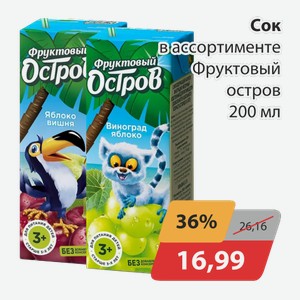 Сок в ассортименте Фруктовый остров 200мл