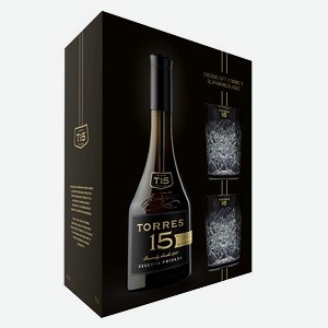 Бренди Torres 15 Reserva Privada, в п/у 0,7 л + 2 стакана, Испания