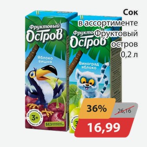 Сок в ассортименте Фруктовый остров 0,2л