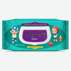 Салфетки влажные МАНЕКИ Кайтеки детские Алоэ 60шт WT494