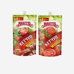 Кетчуп Махеев Томатный, Шашлычный 500гр дой-пак