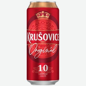 Пиво  Крушовице  Краловска 10 Оригинал, в жестяной банке, 500 мл, Светлое, Фильтрованное