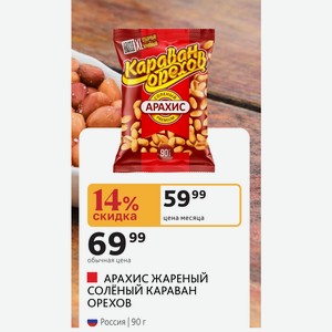 АРАХИС ЖАРЕНЫЙ СОЛЕНЫЙ КАРАВАН ОРЕХОВ Россия 90 г