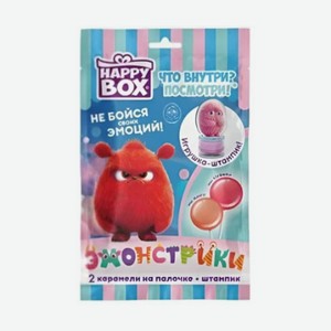 Набор HAPPY BOX ЭМОНСТРИКИ игрушка, карамель на палочке клубника, манго 20г