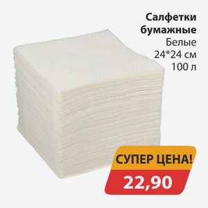 Салфетки бумажные Белые 24*24см 100л