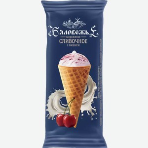 Мороженое Сливочное Рожок Бяловяжье С Вишней 8% 70Г