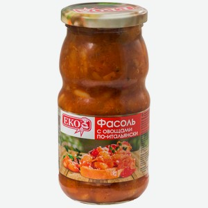 Фасоль Eko по-гречески с грибами,  стеклянная банка 510 г