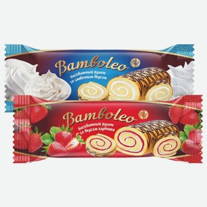 Рулет бисквитный Bamboleo сливочный, клубника 145 г