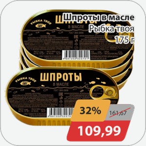Шпроты в масле Рыбка твоя 175 г
