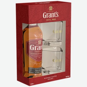 Виски Grant s Triple Wood Blended Scotch Whisky (gift box with 2 glasses) 40% 0.7 л.