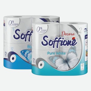 Туалетная бумага Soffione Decoro Blue, Pure White 2 слоя 4 рулона