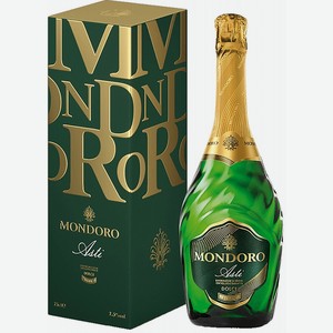 Вино  Мондоро  Асти, в подарочной коробке, 750 мл, Игристое-белое, Сладкое