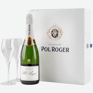 Игристое вино и шампанское Pol Roger Reserve Champagne AOC (gift box with 2 glasses) 12.5% 0.75 л.